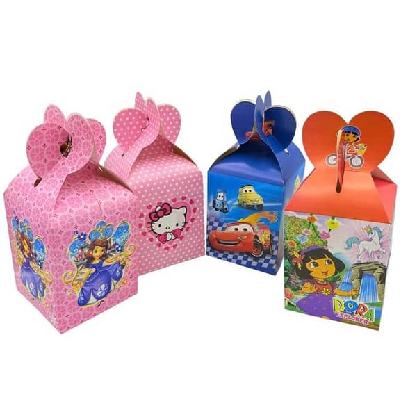 Set of 7 Mixed Character Goody Boxes - Each 7 Inches Tall and 4 Inches Wide - Assorted Colors