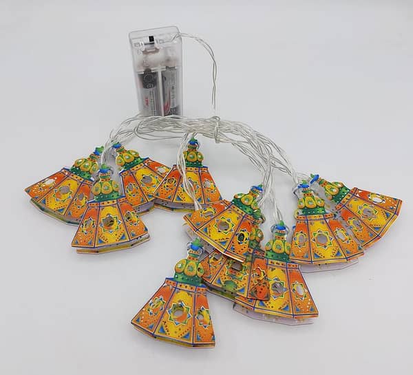Battery Operated Warm Color Fairy Lights for Ramadan Decoration with 10 Metal Lanterns - 70 Inches Long