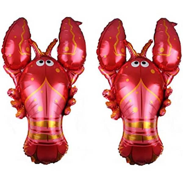 Pack of 2 Lobster Foil Balloons - Baby Shark Theme Decorations - 32 x 30 cm, Red