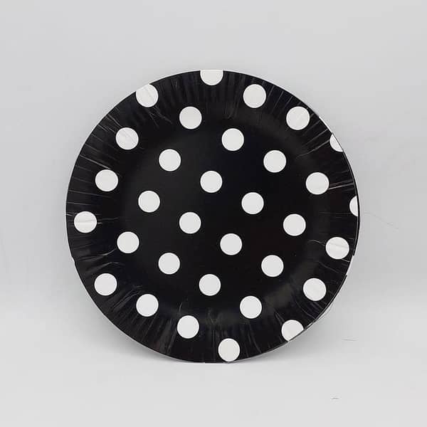 Pack of 10 Black Polka Dot Paper Plates - 7 Inch Theme Plates for Parties