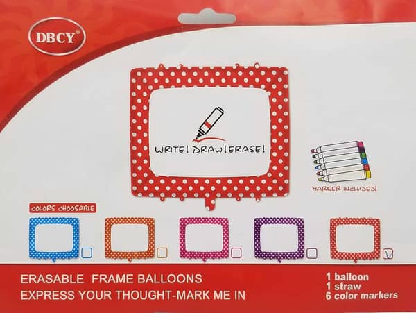 Square Red Polka Dot Foil Balloon with Writing Space and Markers
