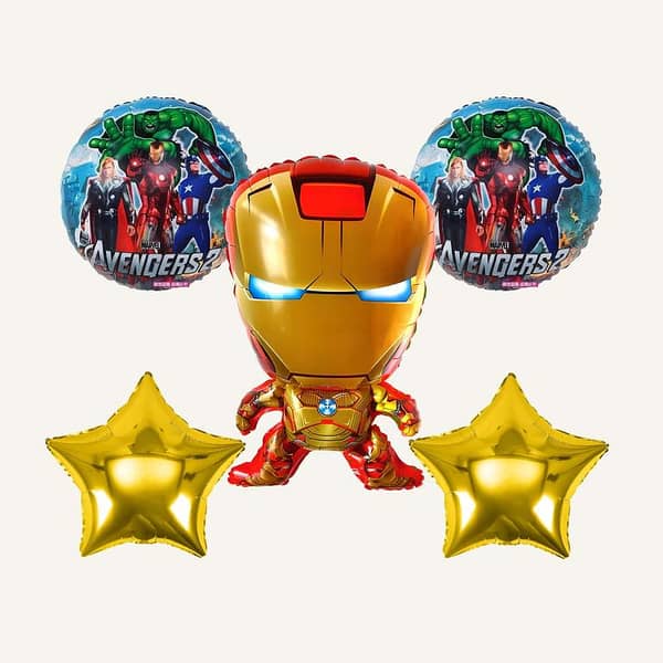 Pack of 5 Iron Man Foil Balloons - Avengers Theme Party Decoration Set