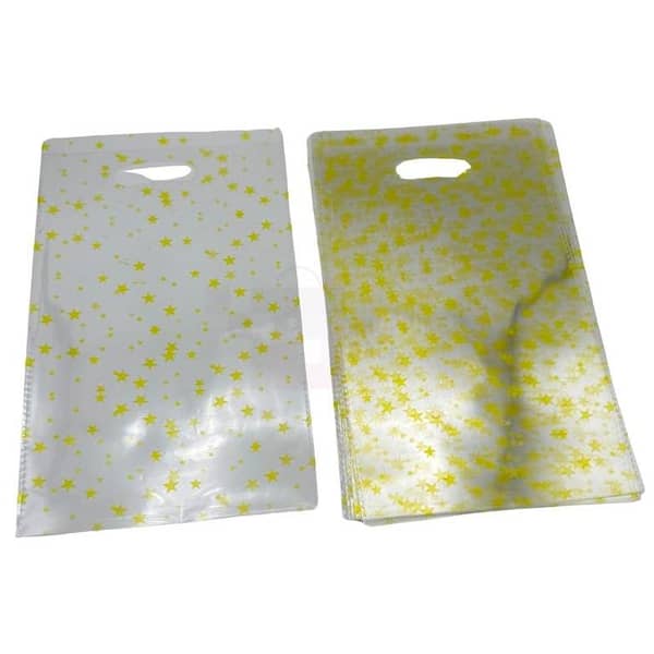 Yellow Star-Printed Transparent Goody Bags - Set of 10 Bags