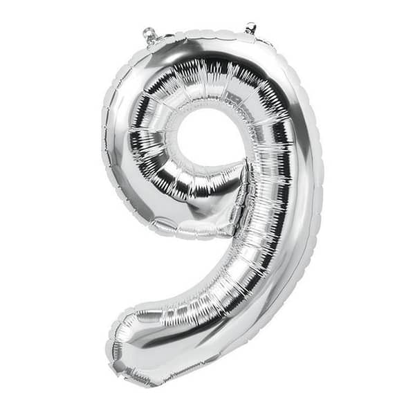 16-Inch Silver Number Foil Balloon with Straw for Filling