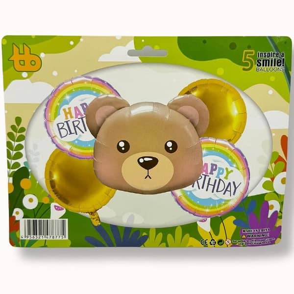 Teddy Bear Foil Balloons Set - 5 Pack for Birthday Party Decorations