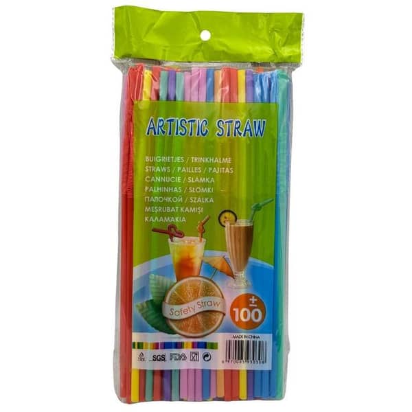 Pack of 100 Multi-Color Artistic Party Straws by MULTI
