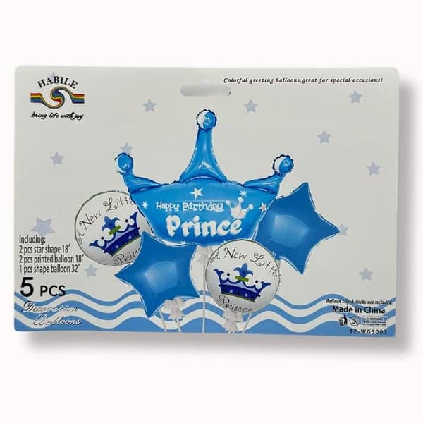 Set of 5 Happy Birthday Prince Foil Balloons - Includes One 29 Inch Balloon and Four 18 Inch Balloons