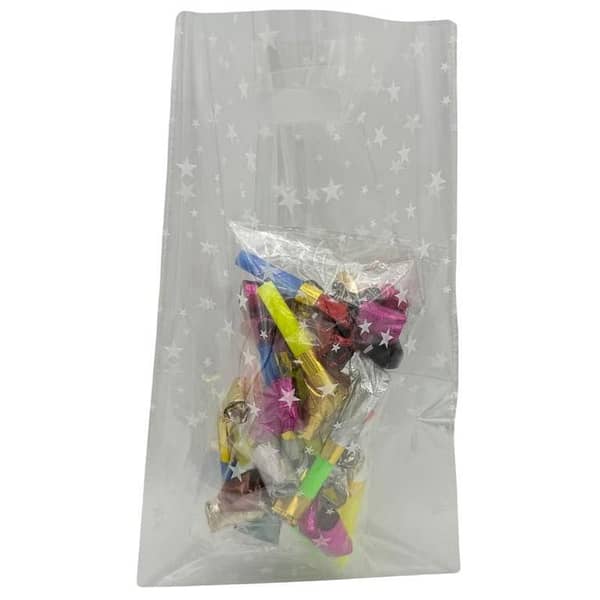 Pack of 10 Transparent Goody Bags with White Star Design - 11.5 x 7 Inches