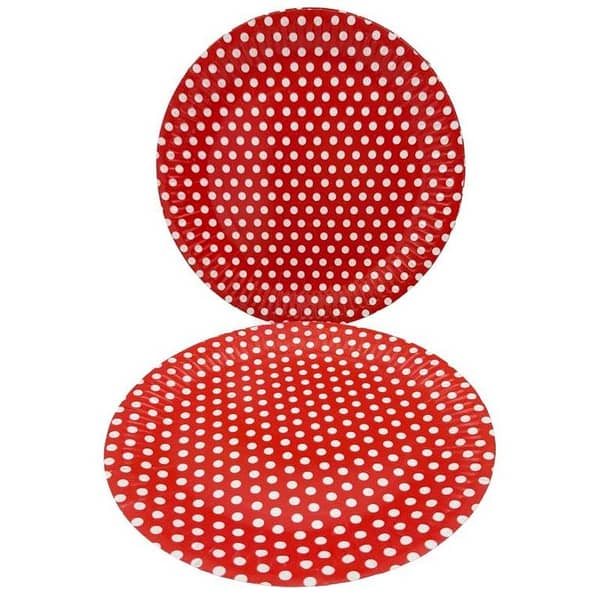 Pack of 10 Red Polka Dot Disposable Paper Plates - 9 Inch Size