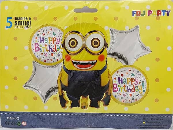 Set of 5 Minions Foil Balloons - 18 Inch Yellow Party Balloons - Ideal for Decorations
