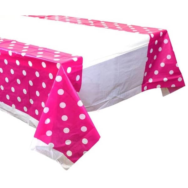 Dark Pink Polka Dot Plastic Table Cover for 6-Seater