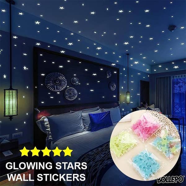Pack of 100 Luminous Glowing Stars with Double Tape for Nighttime Wall Decoration