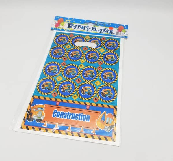 Blue Construction Theme Goody Bags - 10 Pack - 10 Inch Height x 6.5 Inch Width