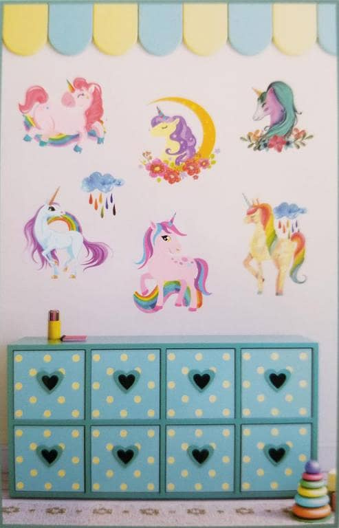 Pack of 9 Unicorn 3D Stickers - 25 x 14 Inches - Pink - Girls Party Theme Decor