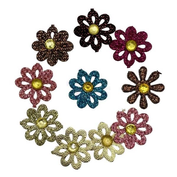 Craft Embellishments: Pack of 100 Unisex Multicolor Glitter Sheet Flowers (1 Inch)