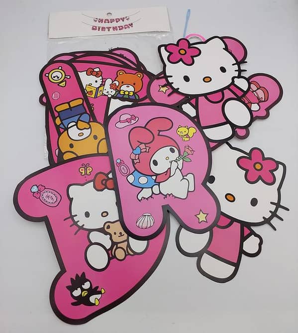Hello Kitty Birthday Word Banner with Ribbon Lace - 15 Card Set