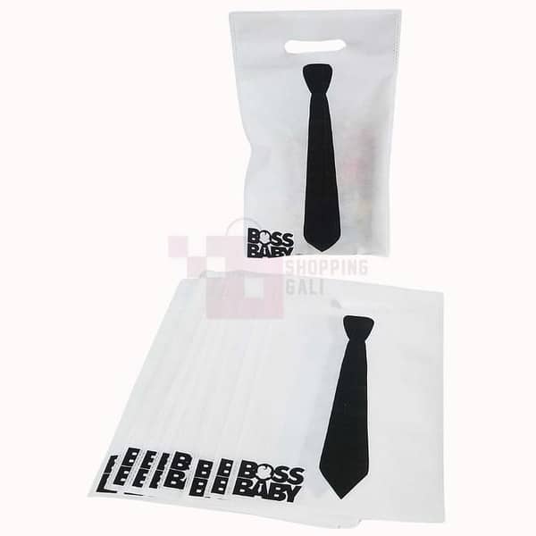 Pack of 10 Boss Baby Goody Bags - 12" x 8" White Fabric Bags for Boys' Parties