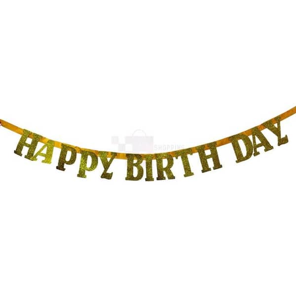 3-Inch Golden Glittery Alphabet Banner for Happy Birthday - Unisex - Single Pack