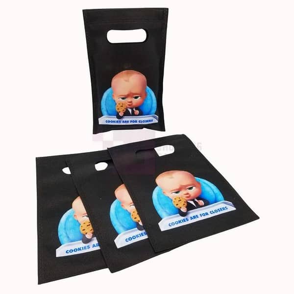 BOSS BABY Theme Goody Bags - Fabric Material - Black - Set of 10 Bags - Perfect for Party Favors