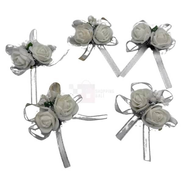 Pack of 5 White Flower Decorations - 3.5 Inch Size