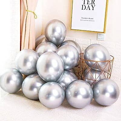 Pack of 10 Silver Metallic Chrome Balloons - 12 Inch Size