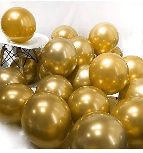Pack of 10 Golden Metallic Chrome Balloons - 12 Inch Size