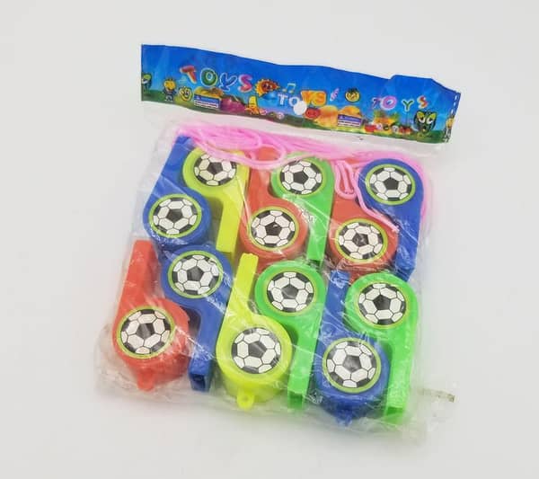 Pack of 12 Multicolored Football Whistles for Themed Parties