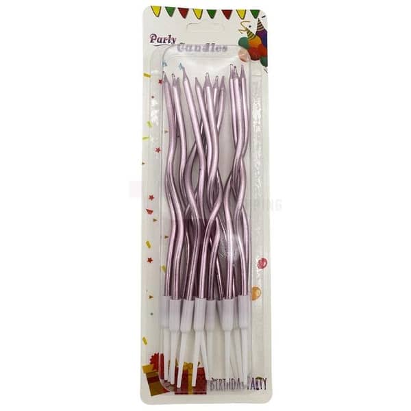 Set of 12 Pink Spiral Candles for Cake Decoration
