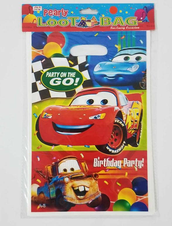 Pack of 10 Cars Theme Goody Bags for Parties - Plastic Favor Bags