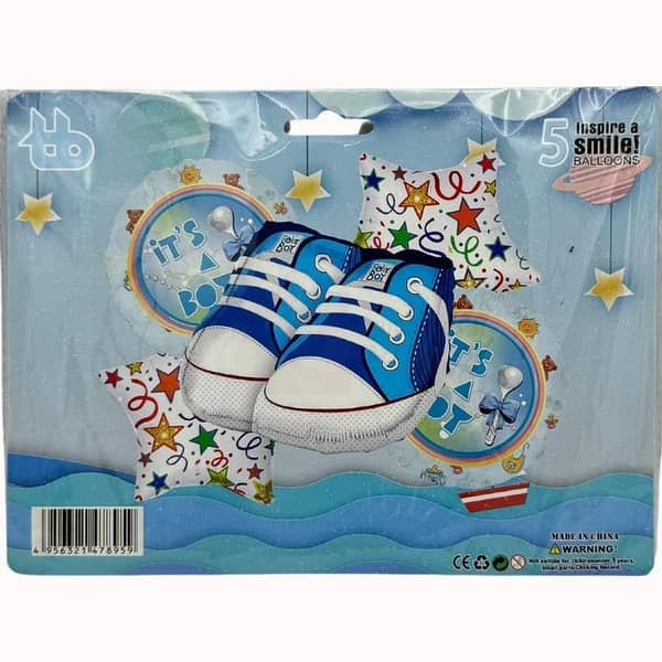 Baby Boy Footprint Foil Balloons - Set of 5 for Welcome Party Decorations - Ideal Party Decor