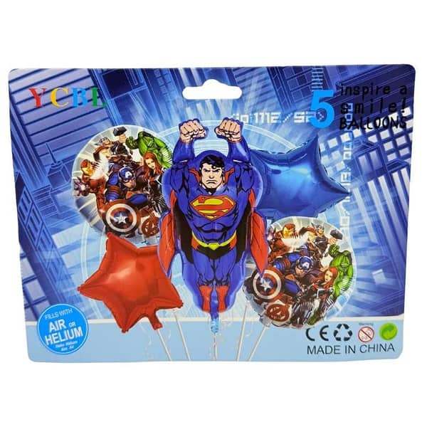 Superman Foil Balloon Set - 5 Multicolor Balloons for Boys - Includes Superman, Hero-Themed and Star Balloons