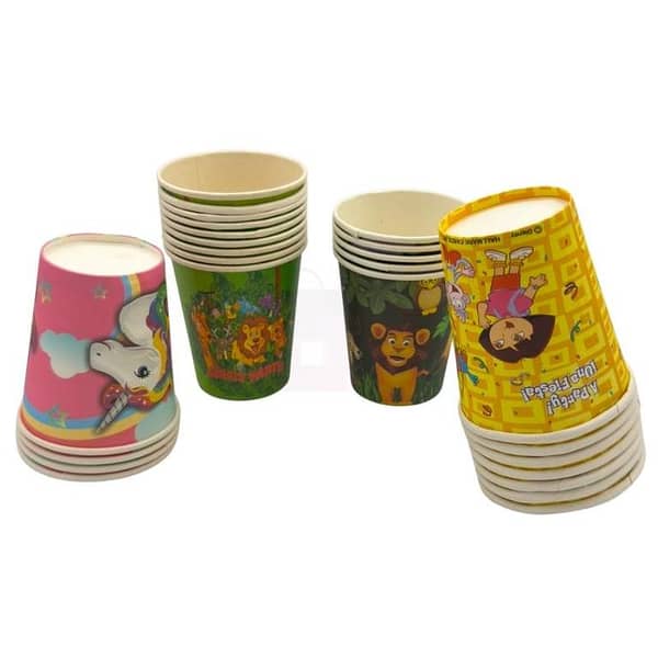 Pack of 25 Multi-Colored Paper Cups Featuring Different Characters - Unisex