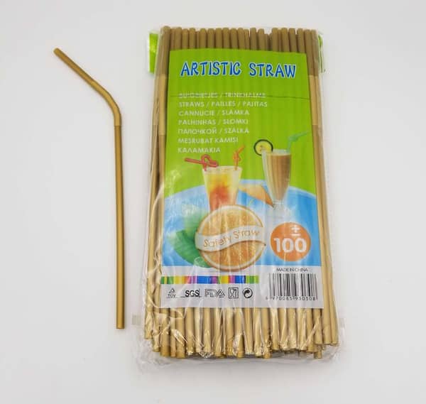 Pack of 100 Golden Plastic Straws - Foldable Design