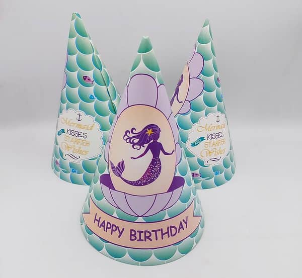 Pack of 10 Medium Mermaid Birthday Party Caps in Sea Green for Girls