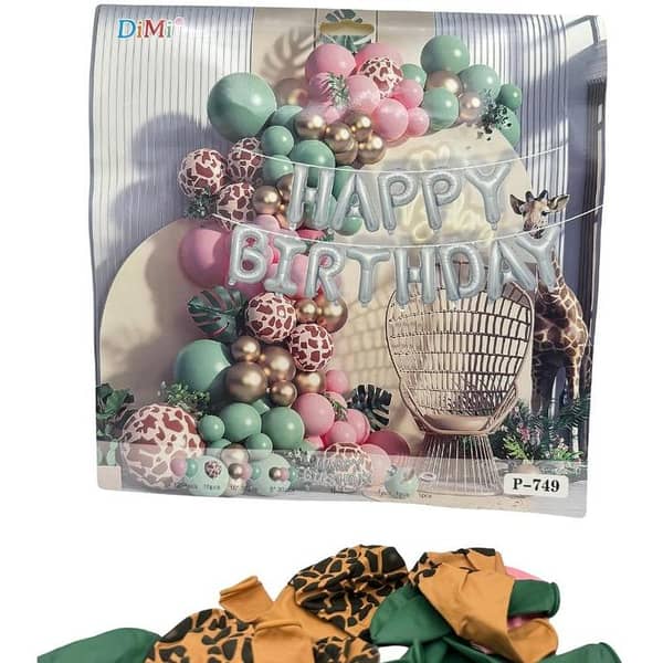 Jungle Party Balloon Decoration Set - 84 Latex Balloons with Arch and Double Tape, Includes Happy Birthday Foil Balloon