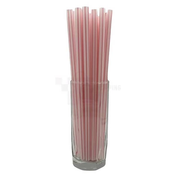 Pack of 25 White Plastic Straws with Red Stripes - 0.8 mm Thickness