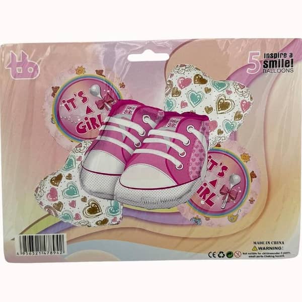 Baby Girl Feet Foil Balloons - Set of 5 for Baby Welcome Party Decorations - Party Decor Balloons