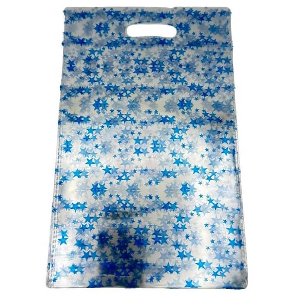 PACK OF 10 TRANSPARENT GOODY BAGS WITH BLUE STAR PRINTS