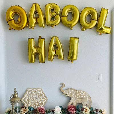 16-Inch QABOOL HAI Golden Foil Balloon Pack with 9 Balloons and 1 Straw