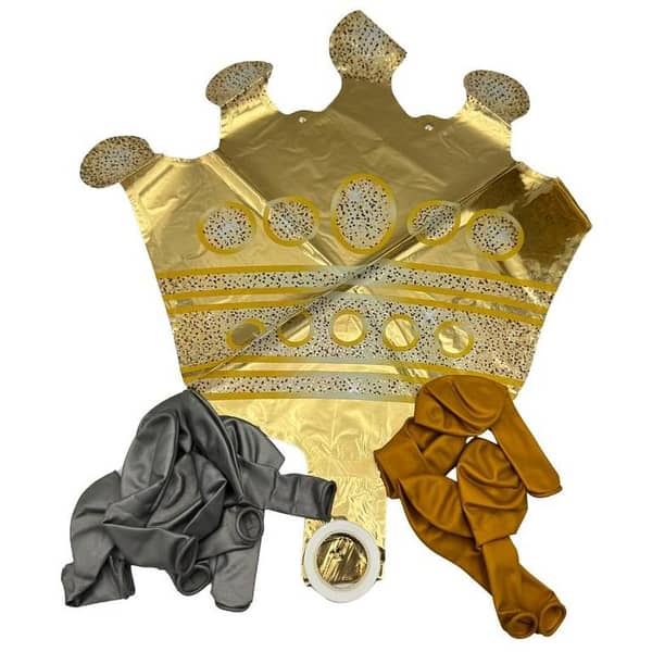 Golden Crown Foil Balloon Set with 5 Golden and 5 Silver Latex Balloons