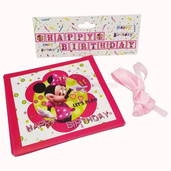 Minnie Mouse Happy Birthday Banner - Pink Square Card Chain - Set of 13 with Ribbon