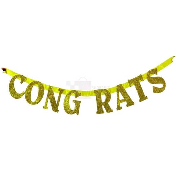 Congrats Foamic Chain Banner - Glittery Golden 3-Inch Letters - Unisex - Single Pack