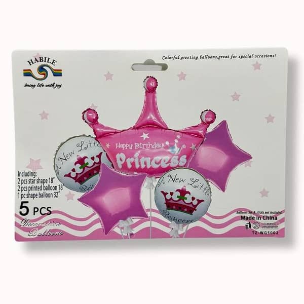Princess Birthday Foil Balloon Set - 5 Pack with One 29-Inch and Four 18-Inch Balloons