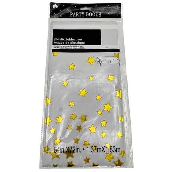 Gold Star-Patterned White Table Cover - 72 x 54 Inches