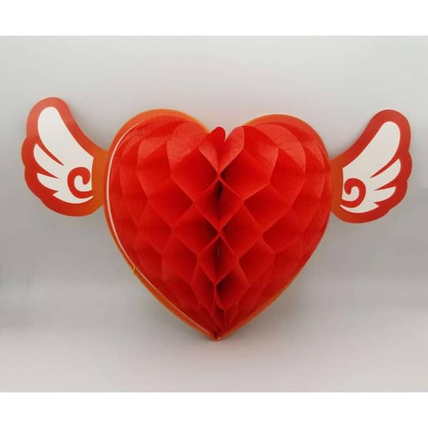 FLYING HEART 20 CM RED HONEYCOMB DECORATION