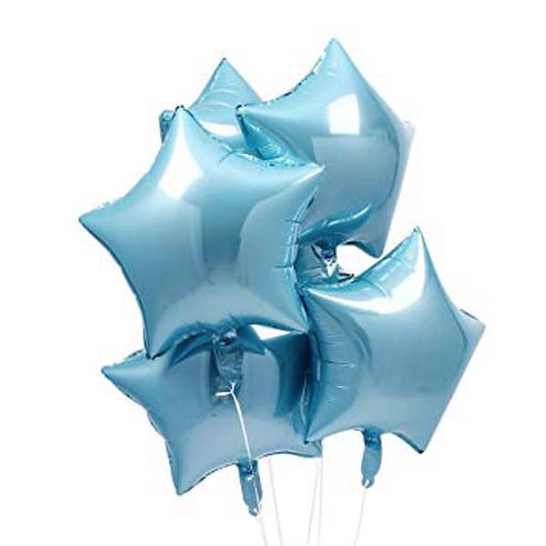 Pack of 5 Light Blue Star Foil Balloons - 18 Inch Size