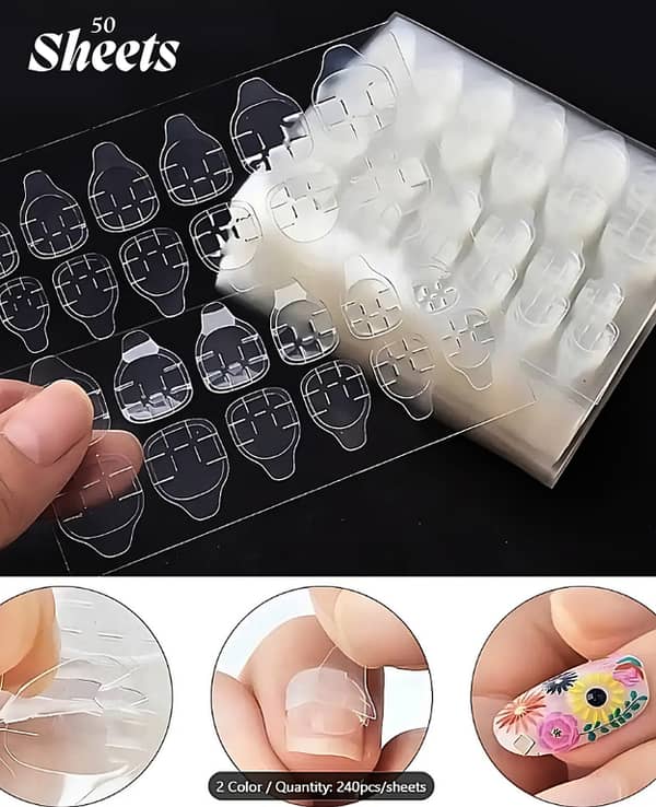 Nail Glue Sheets Pack | Self-Adhesive Double-Sided Tape & Transparent Stickers for Fake Nails and DIY Nail Art