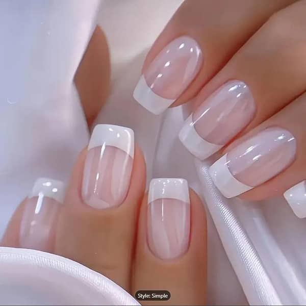 24-Piece Nude Press-On Nail Set - Reusable Acrylic Short French Nails with Glossy Matte Finishes for Women and Girls, Includes Square & Ballet Tips