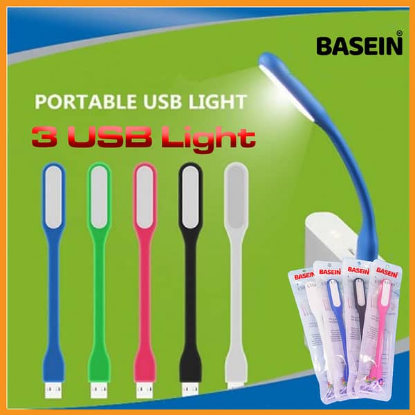 BASEIN Mini Flexible USB LED Lamp for Laptops, Keyboards, Power Banks, Portable Night Light and Reading (Set of 3 plus 1)