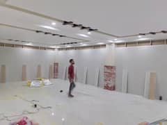 GYPSUM BOARD PARTITION & CEILING, GLASS PARTITION, VINYL FLOORING